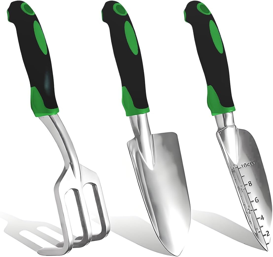 Cast Aluminum Hand Trowel Transplant Trowel and Cultivator Rake Set