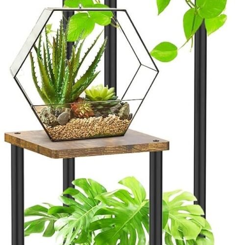 Metal Wood Tiered Corner Plant Stand