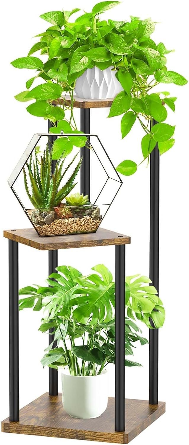 Metal Wood Tiered Corner Plant Stand
