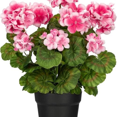 Artificial Geranium Potted Plant Silk Flowers