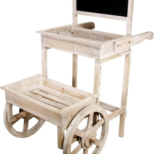 Wooden Plant Display Stand with Chalkboard and Wheels