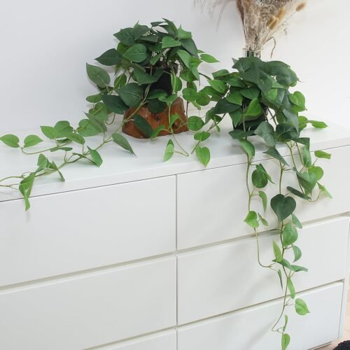Fake Pothos Hanging Plants Faux Ivy Vines with Pots