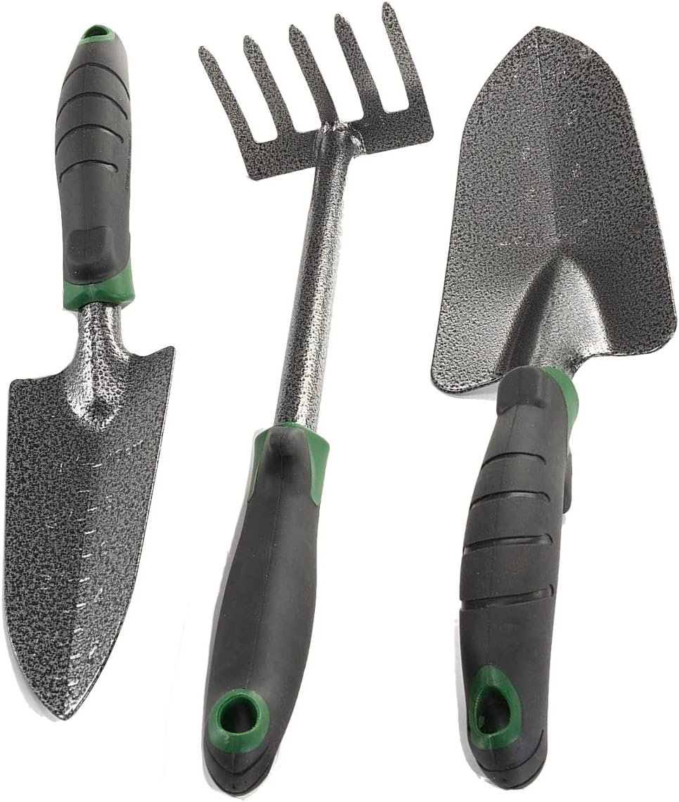 Carbon Steel Trowel Transplanter and Hand Rake Set
