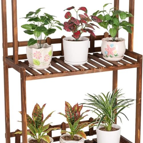 Tiered Wood Plant Display Shelf for Indoor and Outdoor