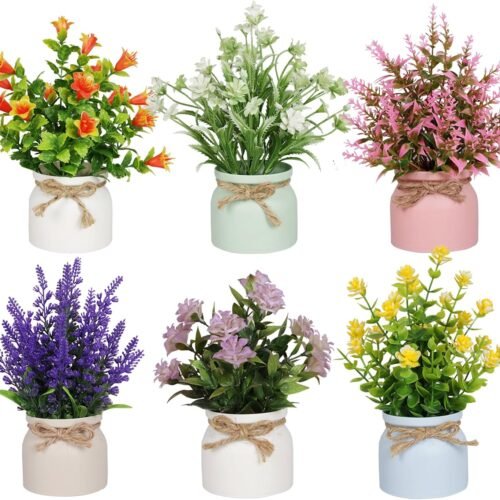 Artificial Pot Flowers Small Fake Plants Mini Potted